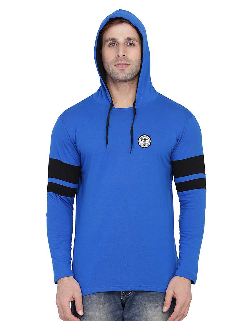 men solid hood neck t-shirt