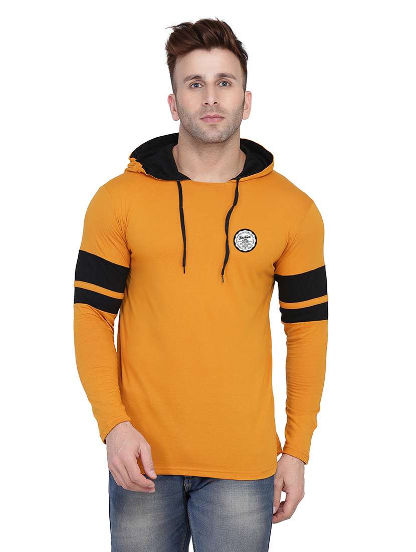 men solid hood neck t-shirt