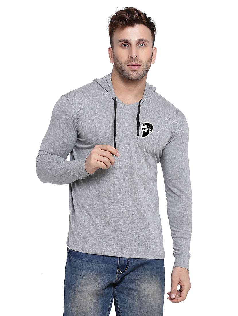 men solid hood neck t-shirt