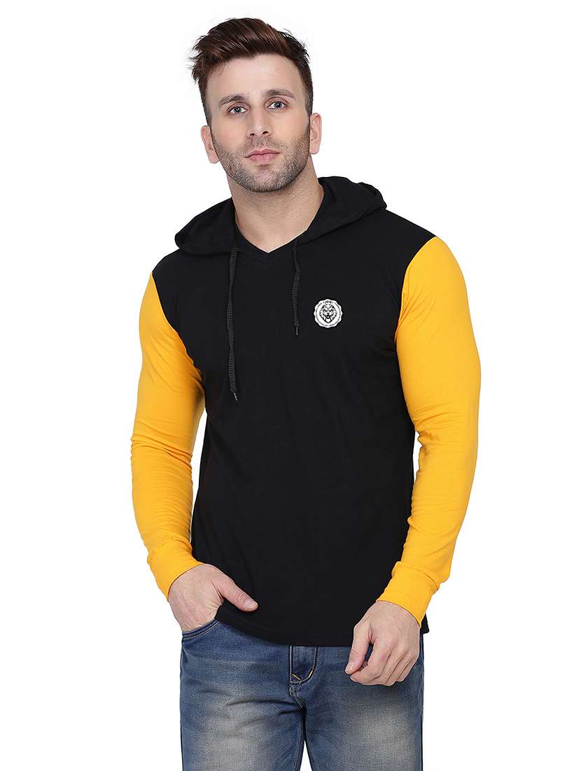 men color block hood neck t-shirt