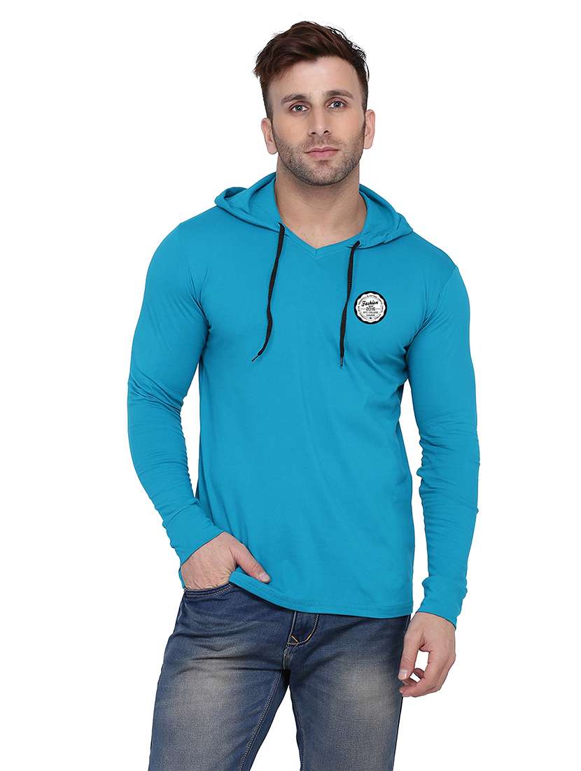 men solid hood neck t-shirt