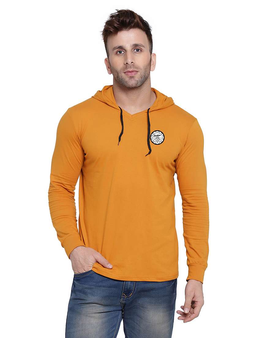 men solid hood neck t-shirt