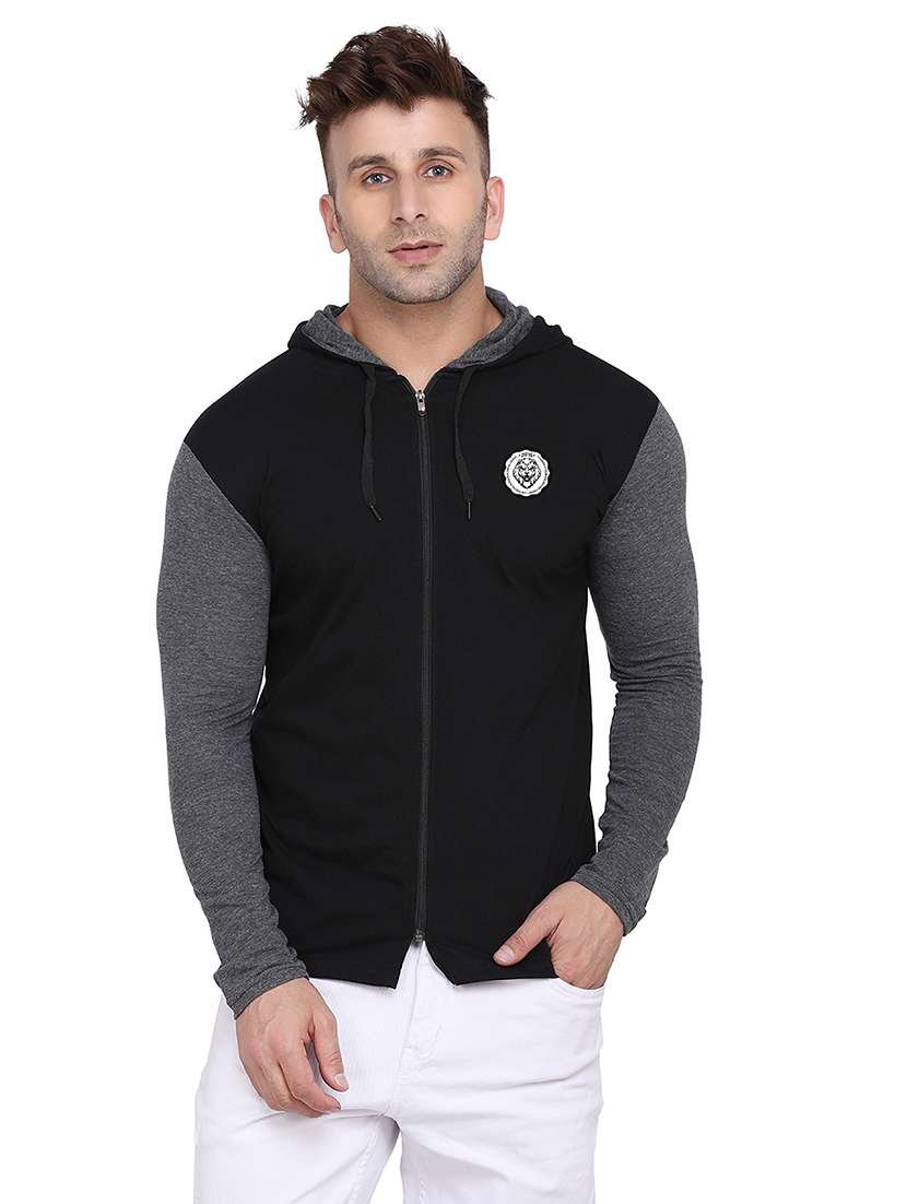 men color block hooded cotton t-shirt