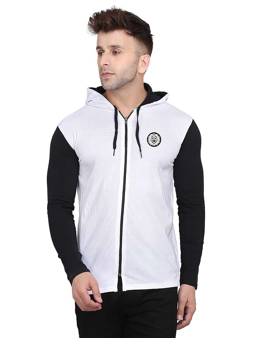 men color block hooded cotton t-shirt