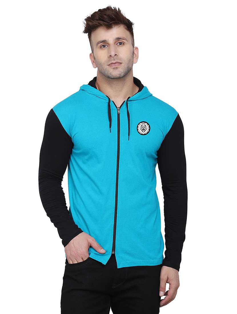 men color block hooded cotton t-shirt