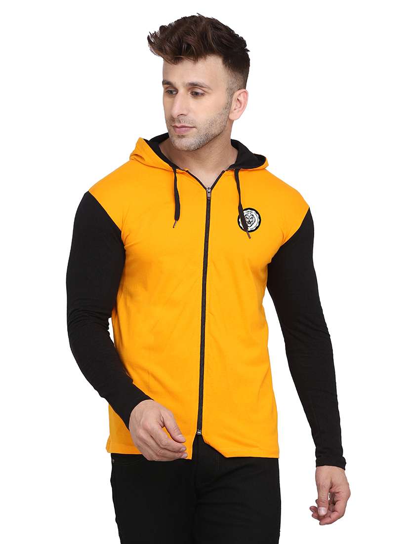 men color block hooded cotton t-shirt