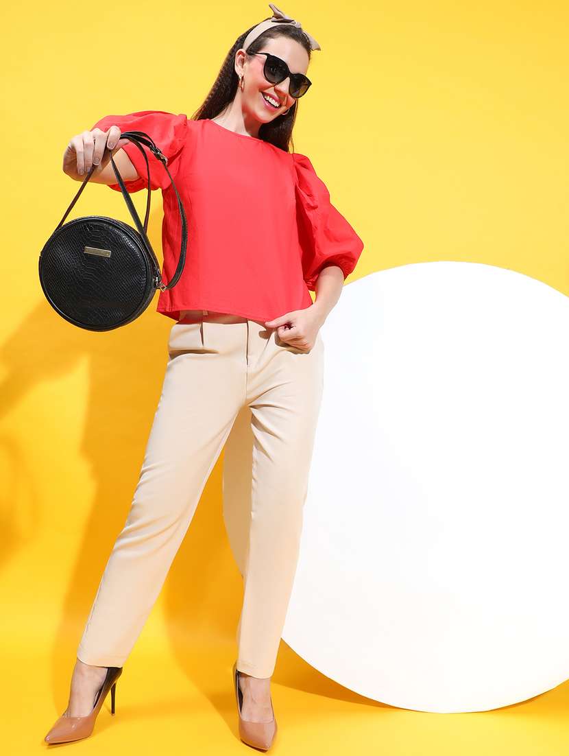 women red solids round neck top - 21384983 -  Standard Image - 3