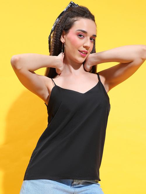 women black solids shoulder strap top - 21385000 -  Standard Image - 0