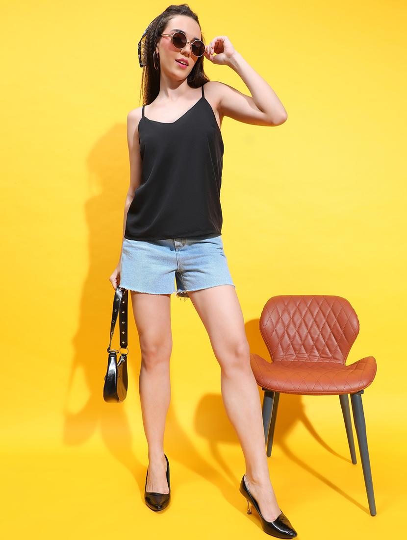 women black solids shoulder strap top - 21385000 - Standard Image - 3