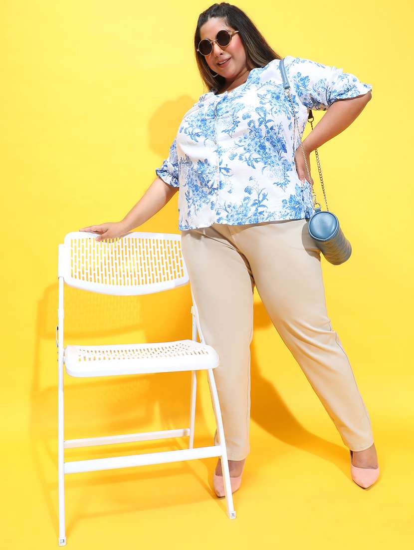 women blue florals printed plus sisze top - 21385015 -  Standard Image - 3