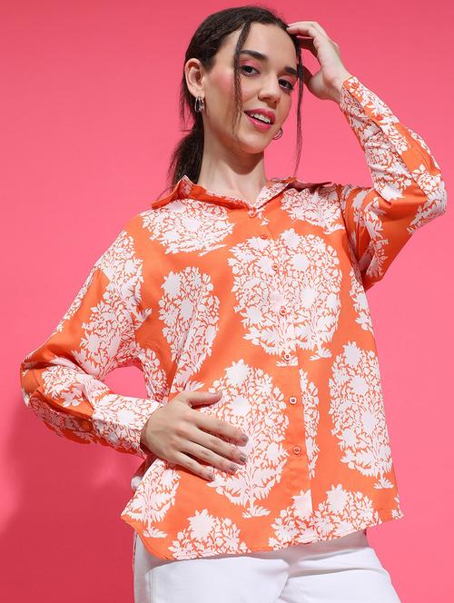 orange floral printed regular shirt - 21385018 -  Standard Image - 0