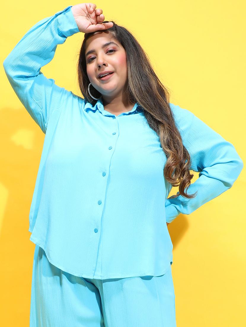 women blue viscose plus shirt - 21385022 - Zoom Image - 0