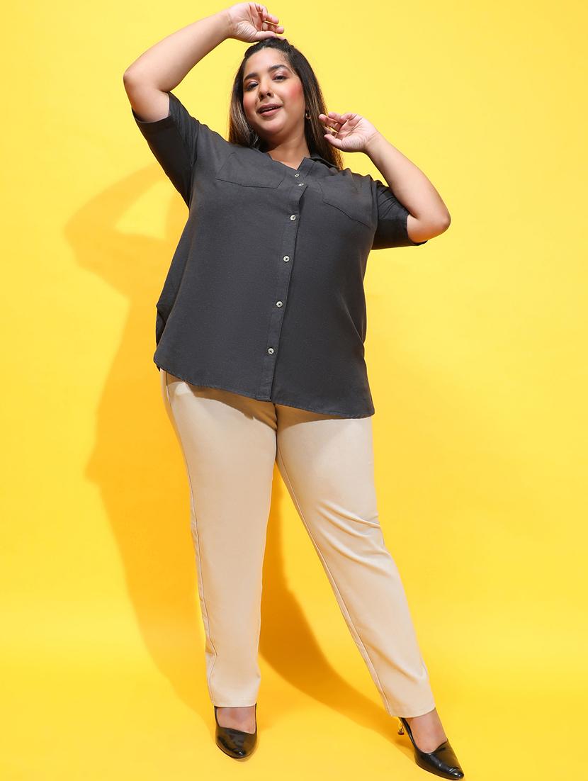 women black solids plus size shirt - 21385029 - Standard Image - 3
