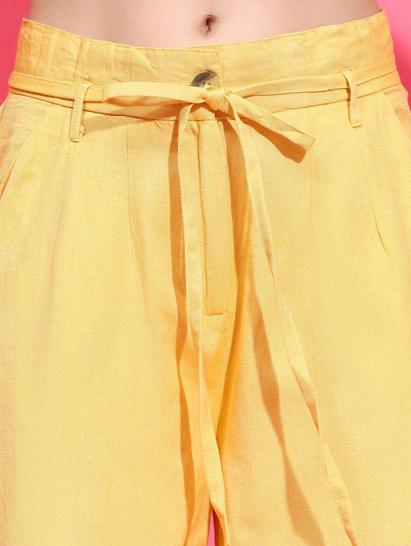 women yellow linen wide leg trouser - 21385278 - Standard Image - 5