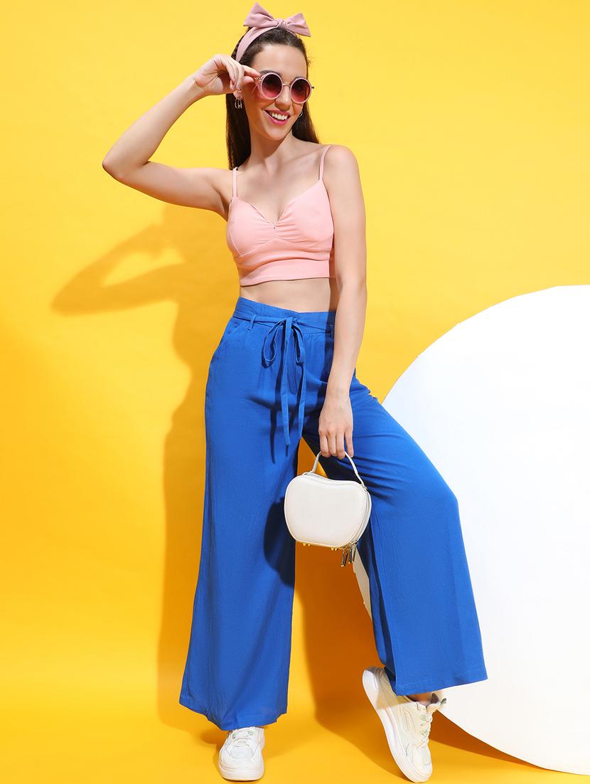 women blue linen wide leg trouser - 21385279 - Standard Image - 3
