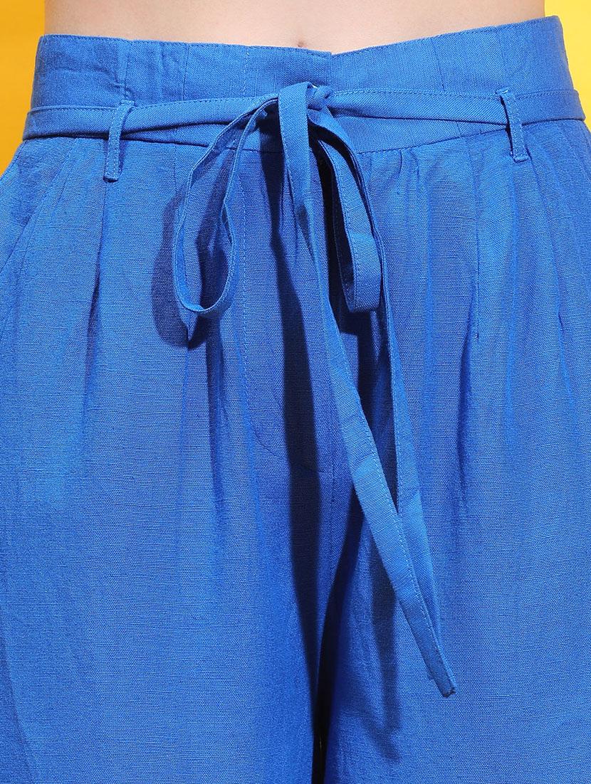 women blue linen wide leg trouser - 21385279 - Standard Image - 5