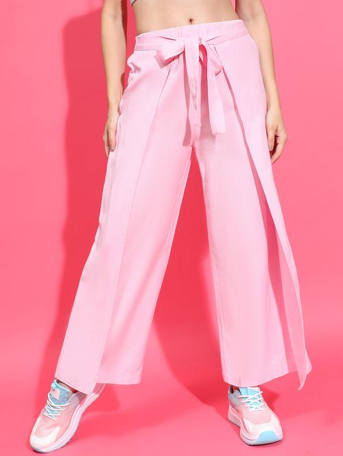 women pink linen wide leg trouser - 21385280 -  Standard Image - 0