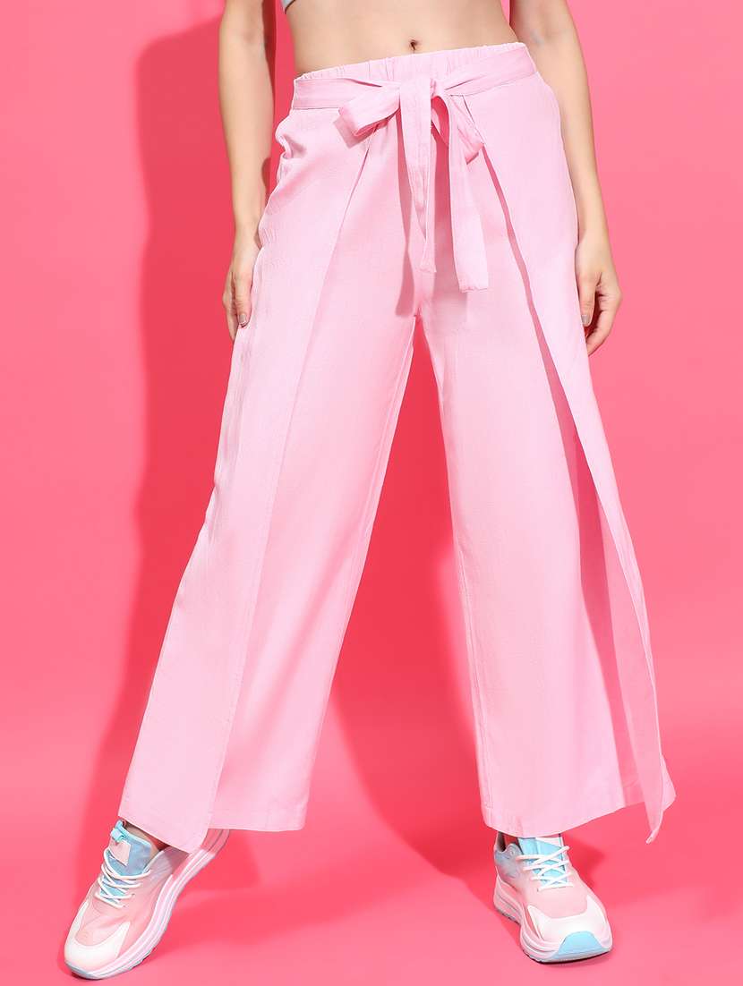 women pink linen wide leg trouser - 21385280 -  Zoom Image - 0