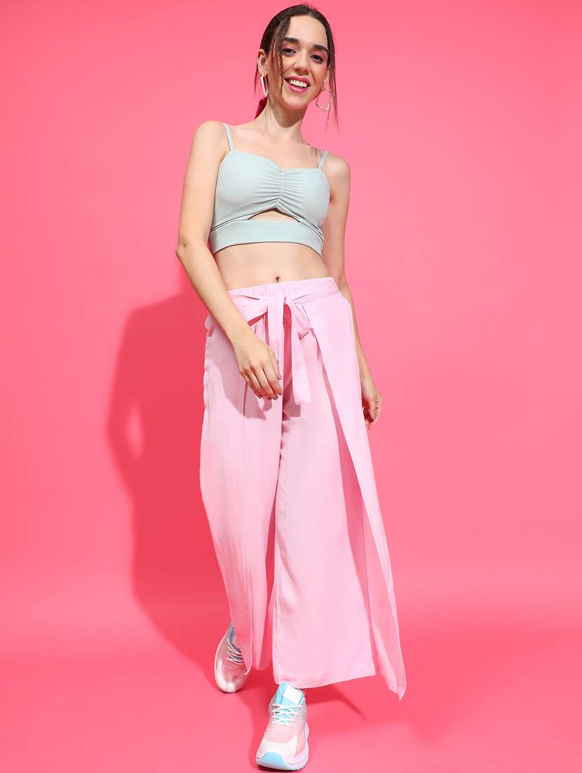 women pink linen wide leg trouser - 21385280 - Standard Image - 3