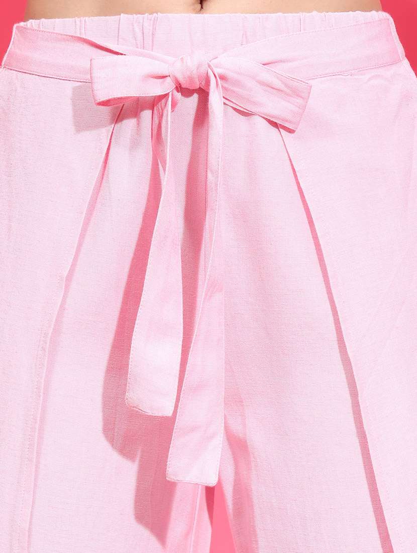 women pink linen wide leg trouser - 21385280 - Standard Image - 5