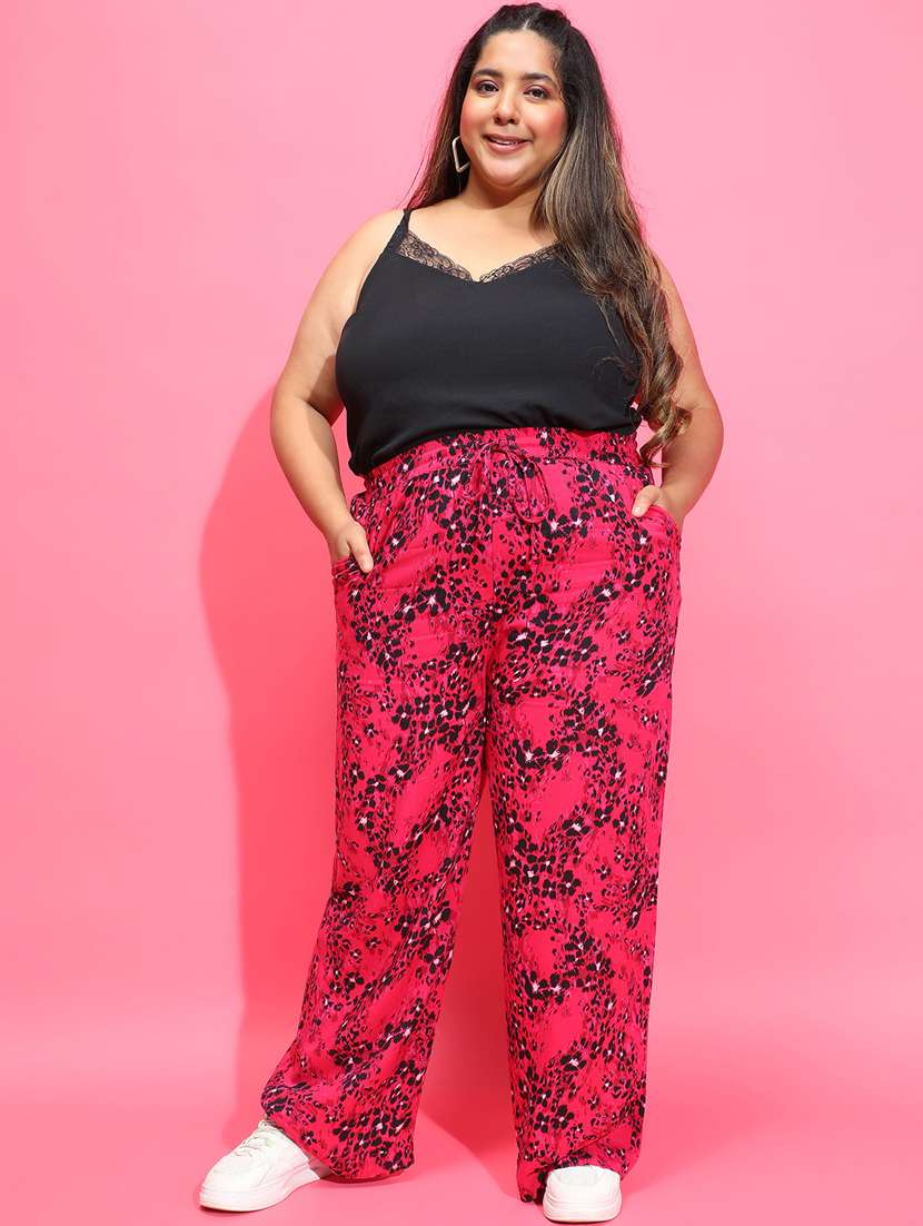women pink viscose plus wide leg trouser - 21385292 -  Standard Image - 3
