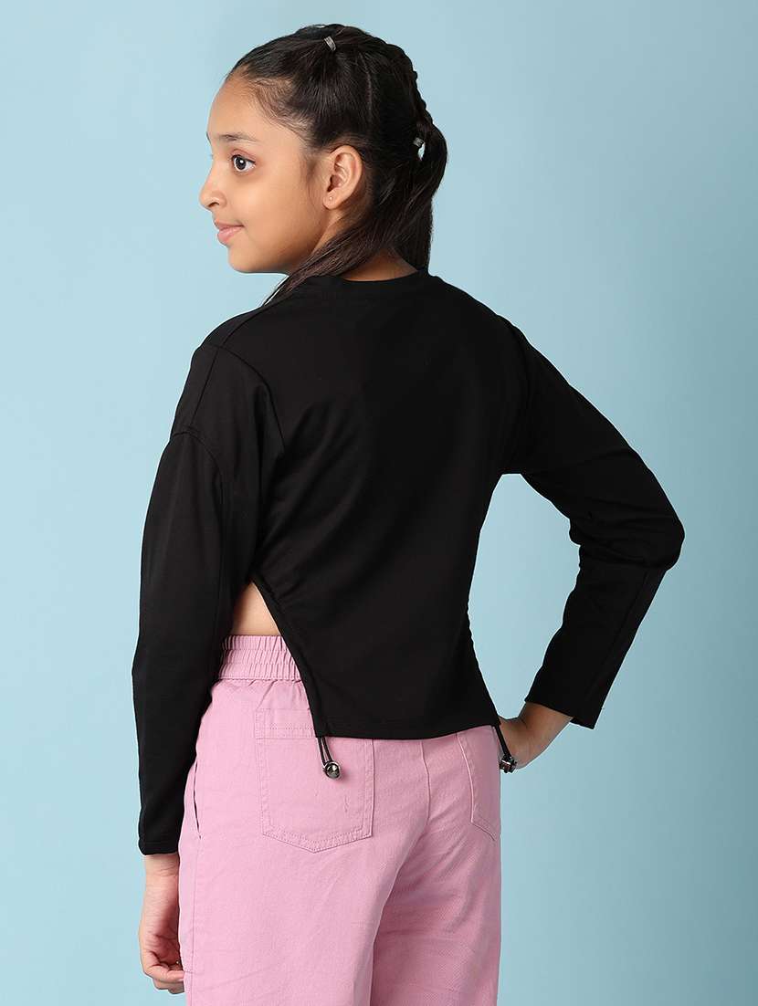 girls chest printed side cut detailed long sleeves tee - 21385472 -  Standard Image - 3