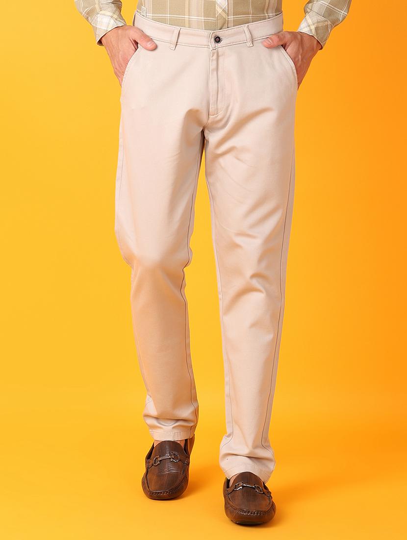 men cream solid chinos casual trouser - 21385516 - Zoom Image - 0