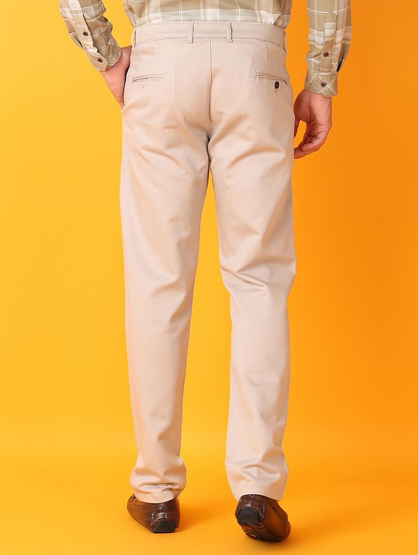 men cream solid chinos casual trouser - 21385516 - Standard Image - 3