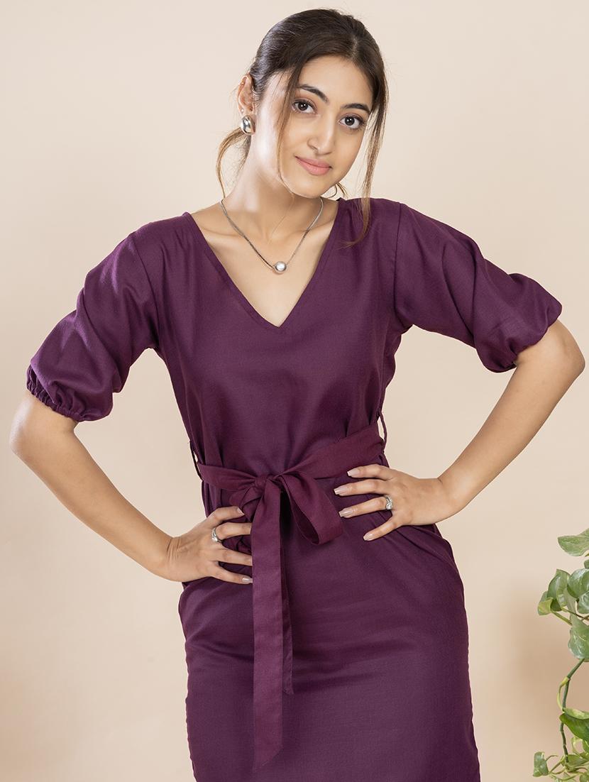 women purple cotton blend sheath dress - 21386014 - Standard Image - 3