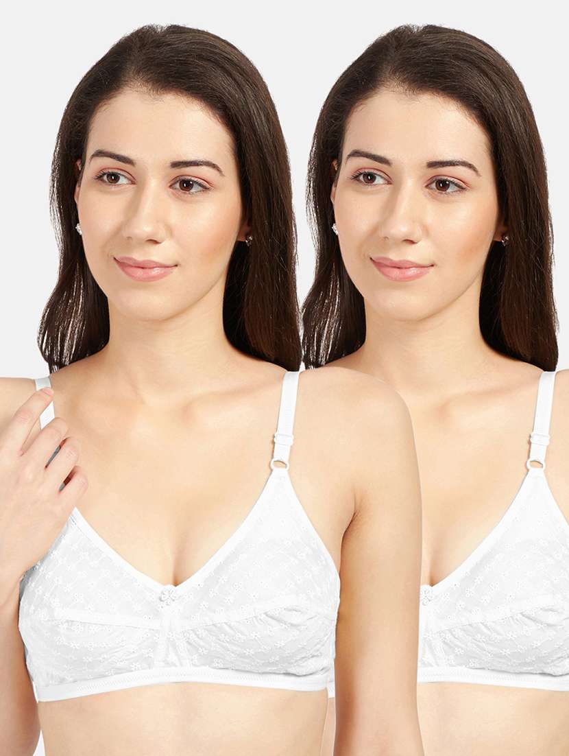 set of 2 white cotton blend regular bra