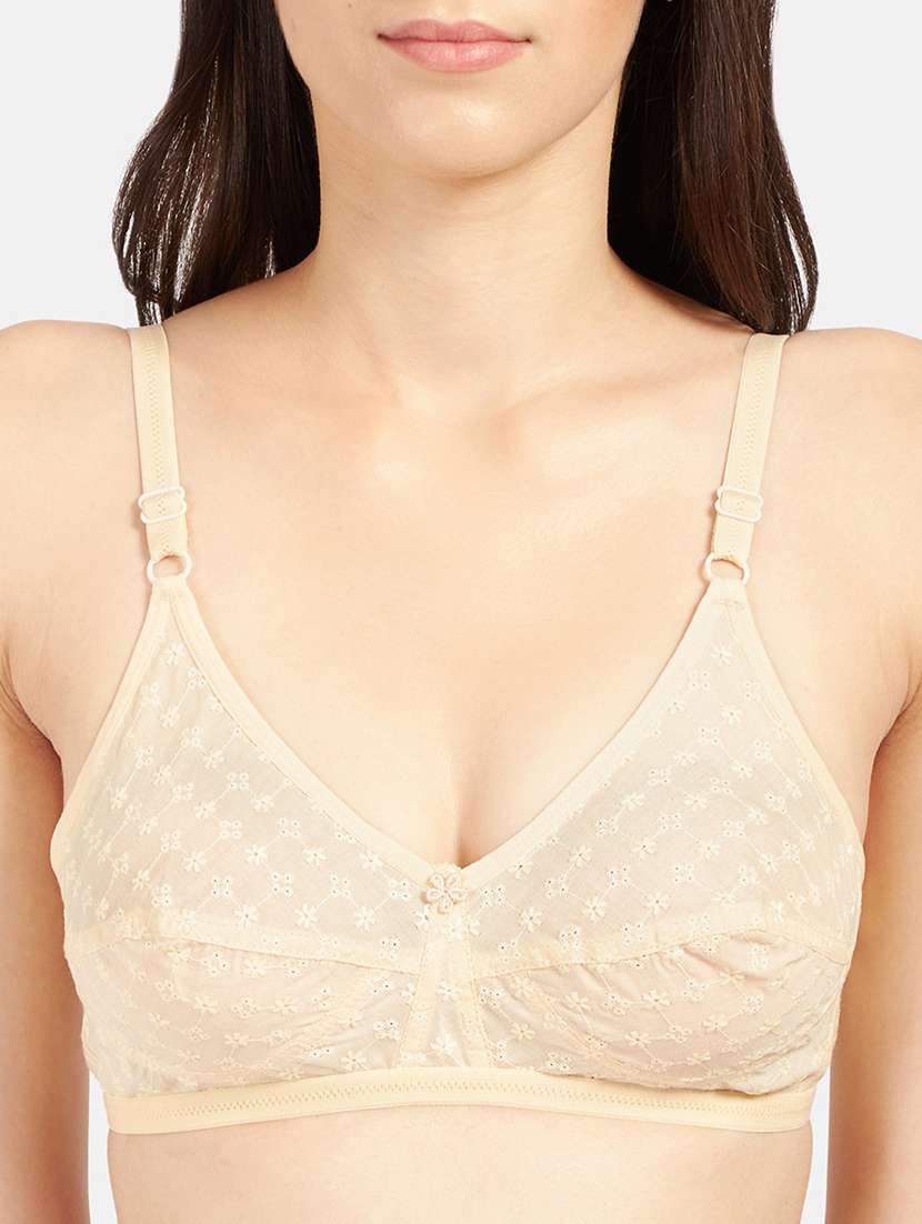 women beige cotton blend t-shirt bra - 21386220 -  Standard Image - 3