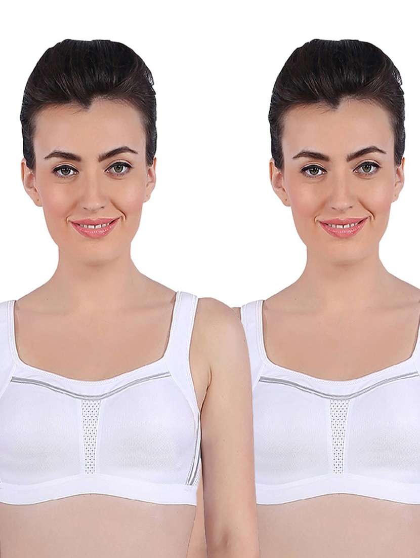 set of 2 white cotton blend sports bra