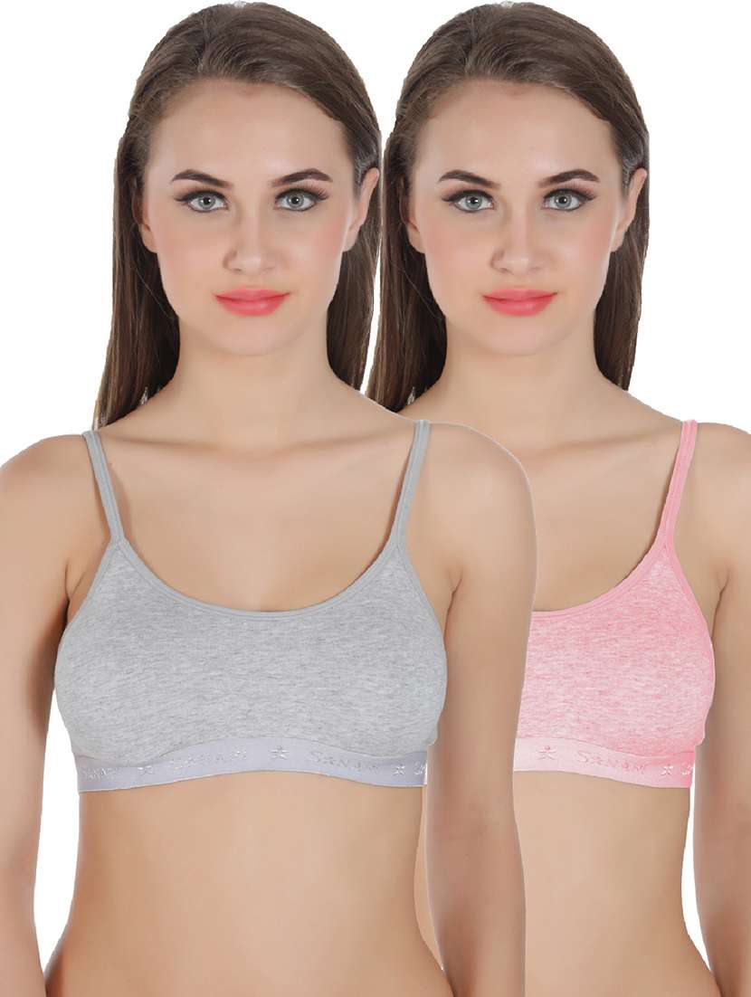 pack of 2 solid cotton blend sports bra
