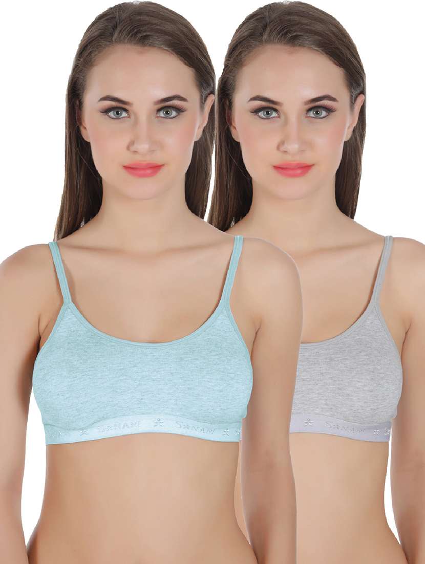 pack of 2 solid cotton blend sports bra