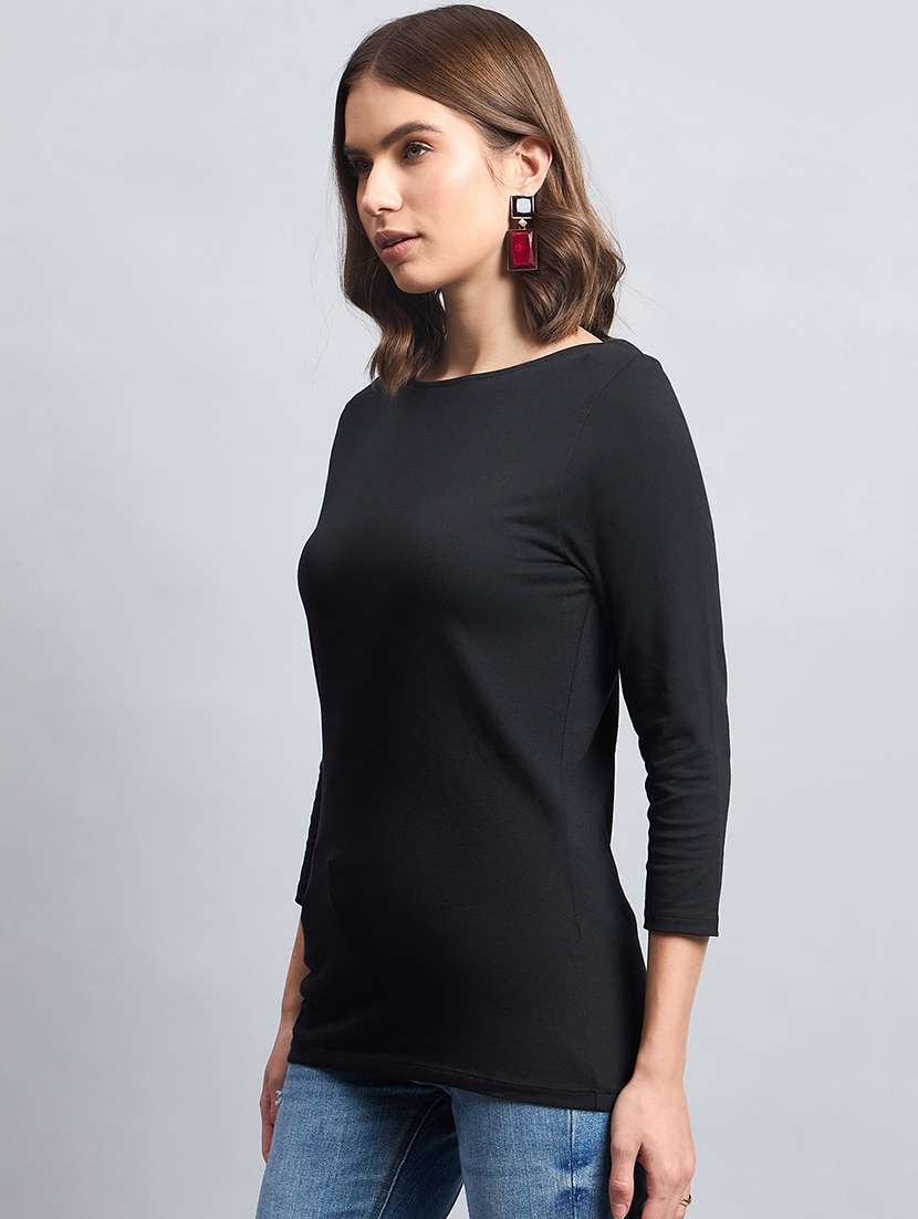 women black cotton regular top