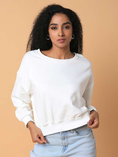 white solid round neck sweatshirt - 21387352 - Standard Image - 0
