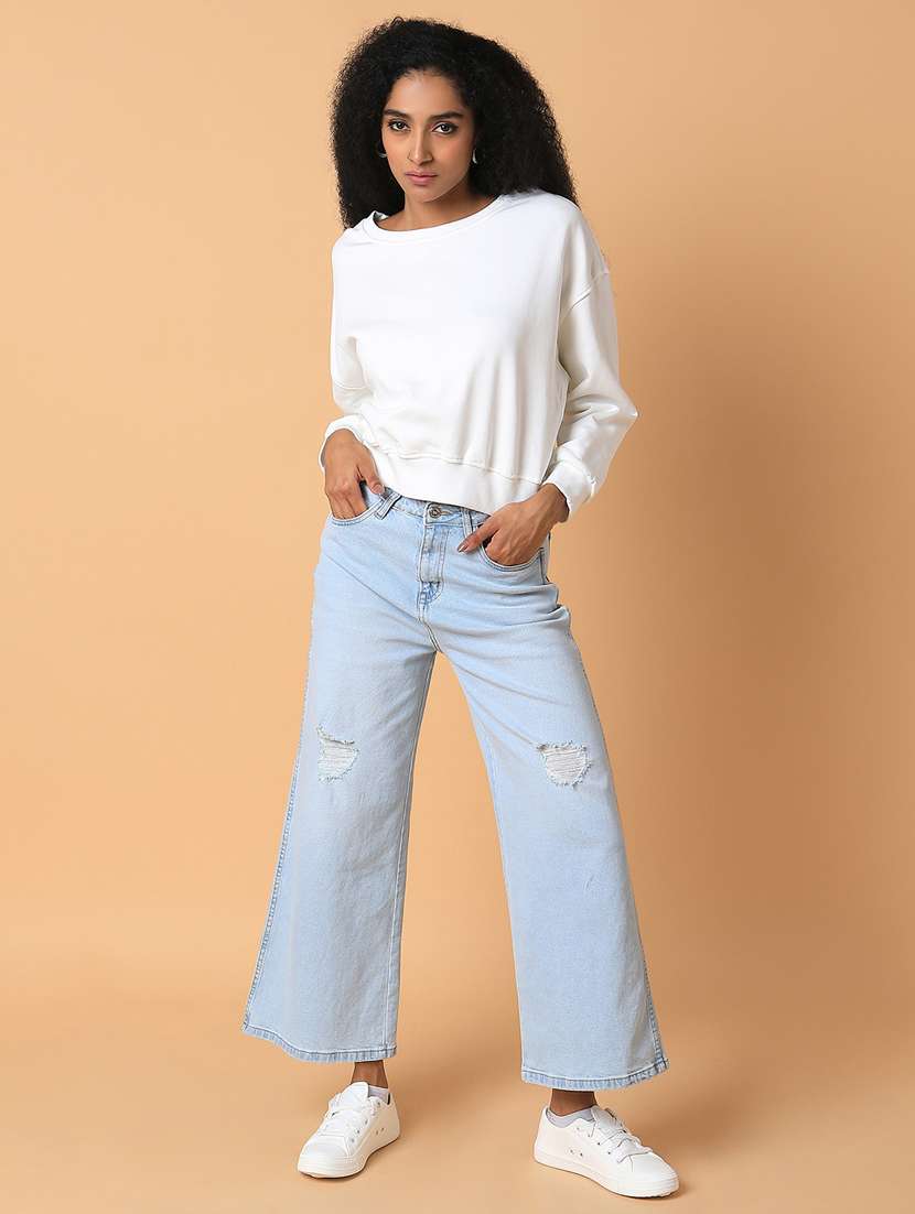 white solid round neck sweatshirt - 21387352 - Standard Image - 3