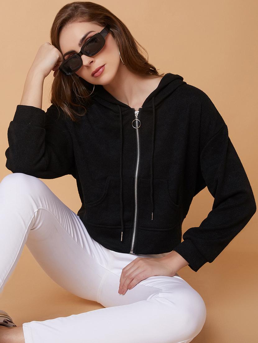 women black acrylic plain sweatshirt - 21387366 - Standard Image - 3