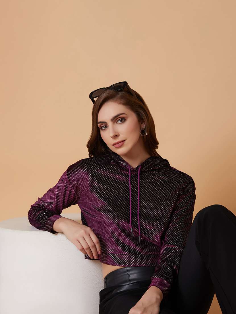 purple embellished hooded crop sweatshirt - 21387372 - Standard Image - 3