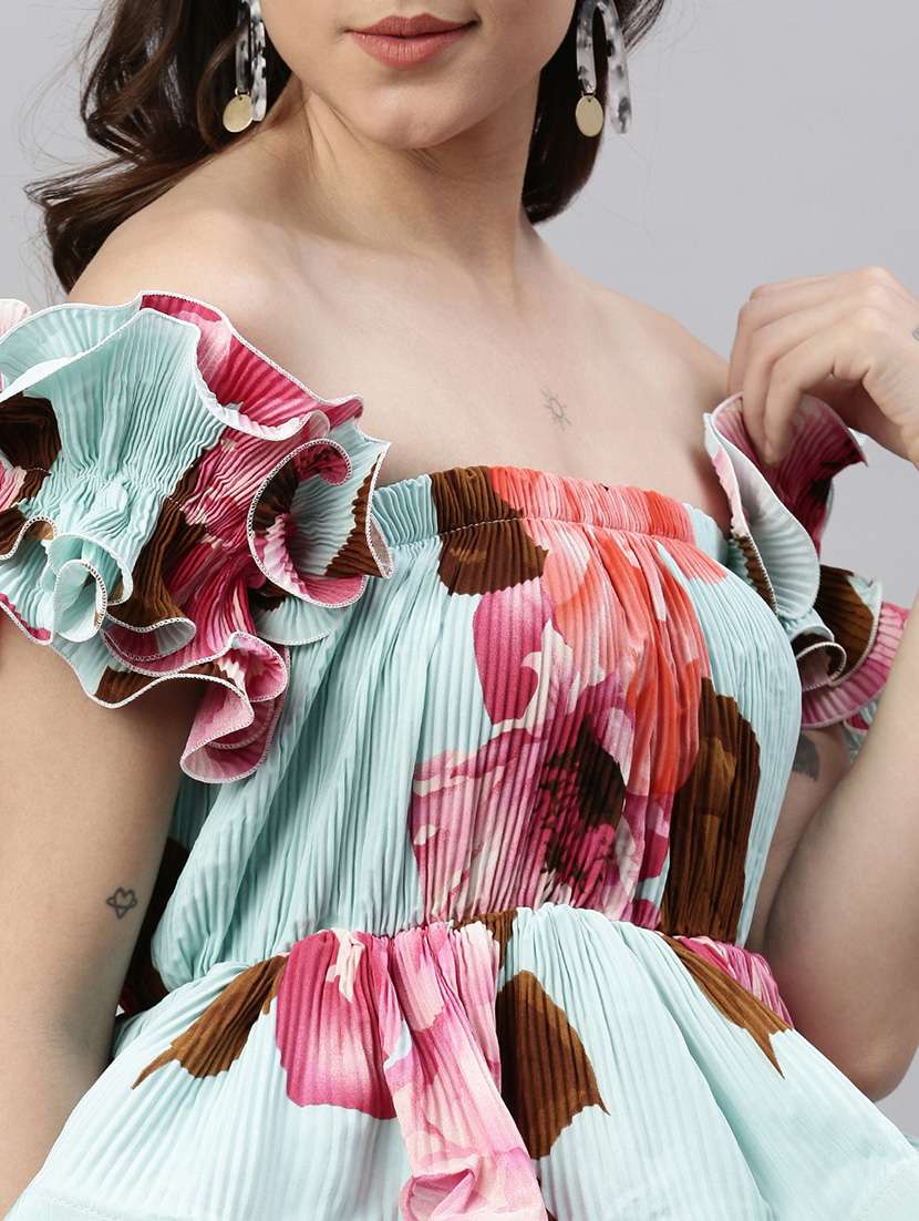 turquoise floral printed peplum top - 21387393 -  Standard Image - 5