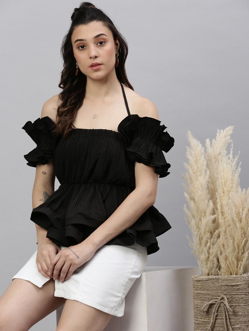 black solid peplum top - 21387396 - Standard Image - 3