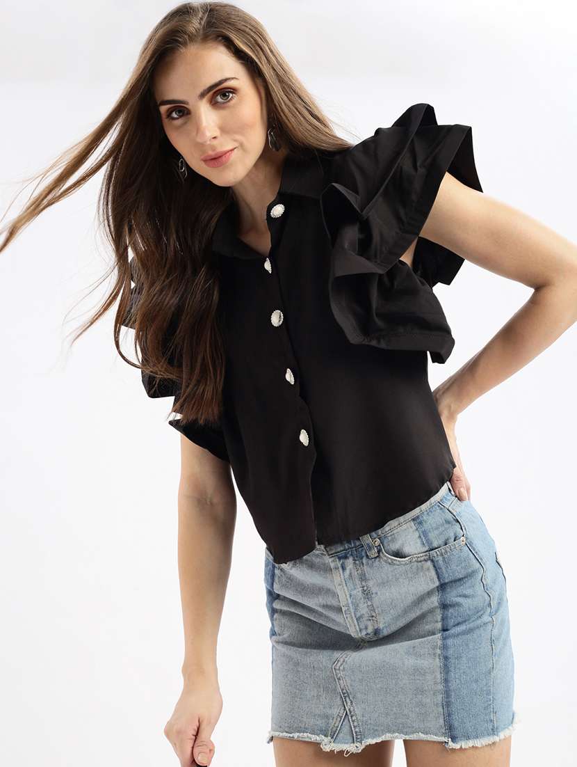 black solid regular top - 21387405 - Standard Image - 3
