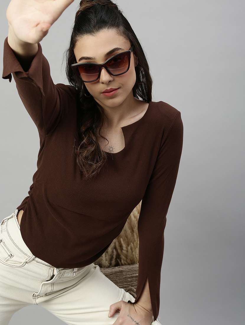 brown solid regular top - 21387407 -  Standard Image - 3