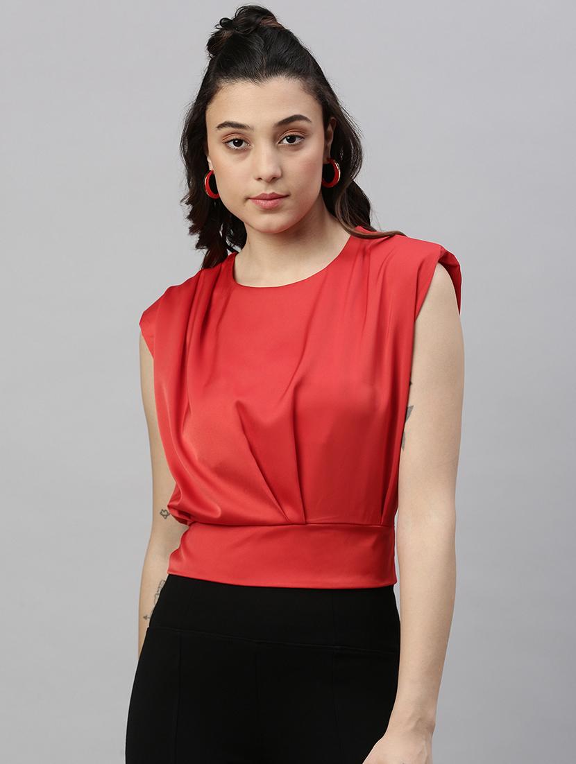 red solid tie back top - 21387418 - Zoom Image - 0