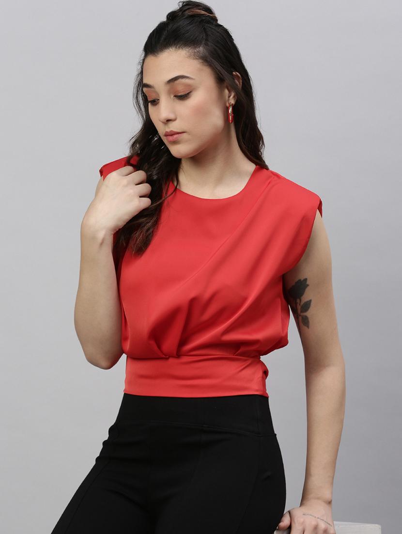 red solid tie back top - 21387418 - Standard Image - 3
