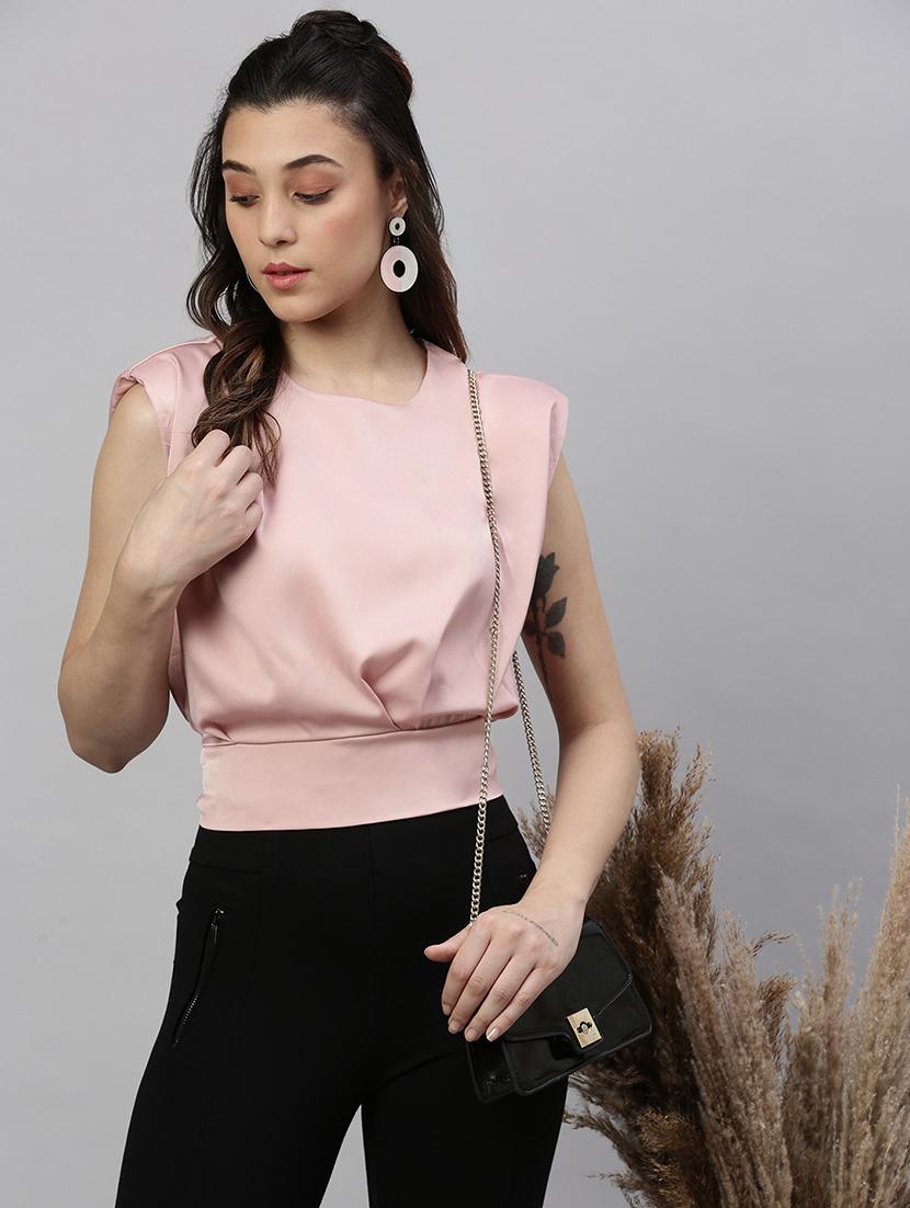 peach solid tie back top - 21387420 - Standard Image - 3