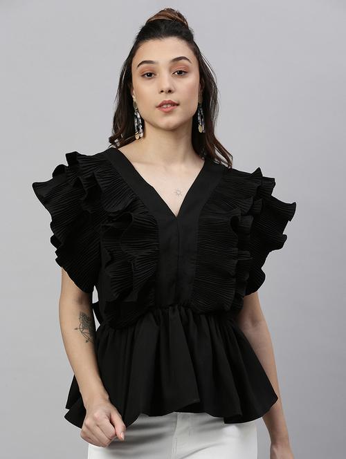 black solid peplum top - 21387423 -  Standard Image - 0