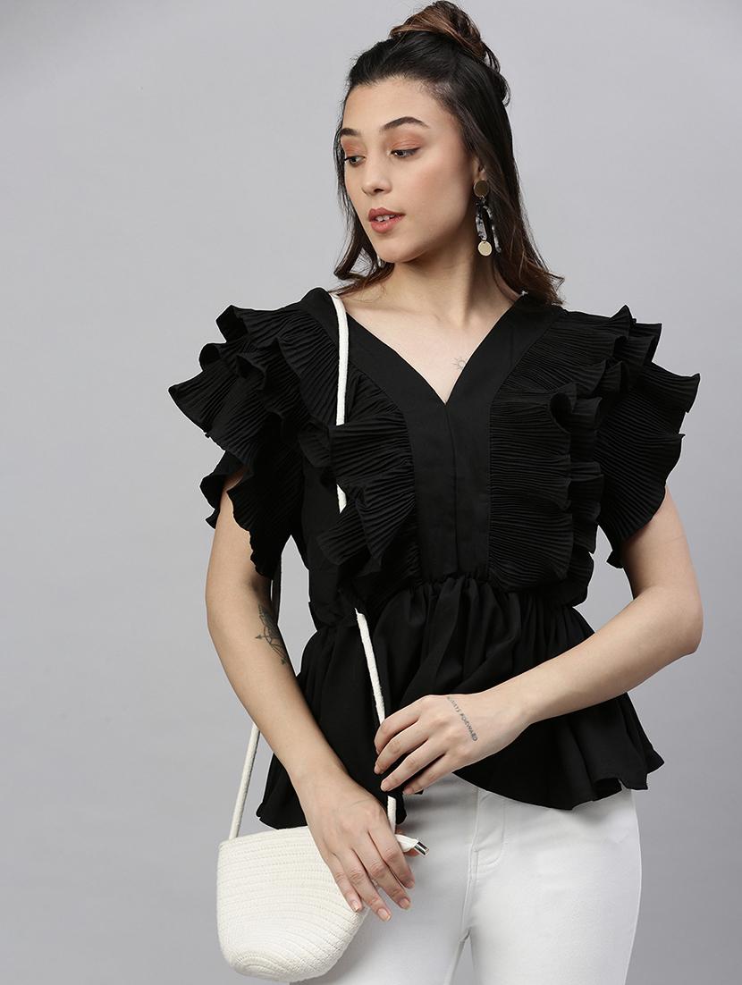 black solid peplum top - 21387423 - Standard Image - 3