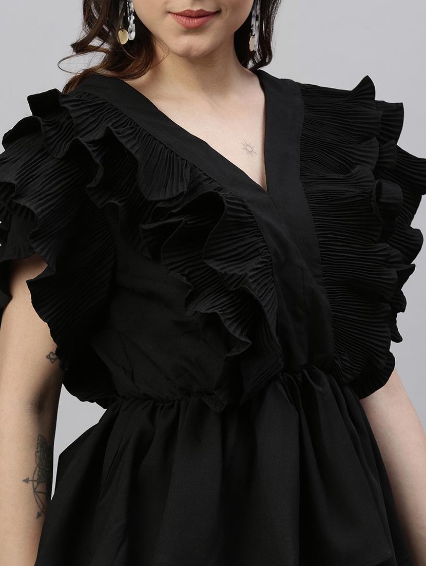 black solid peplum top - 21387423 - Standard Image - 5