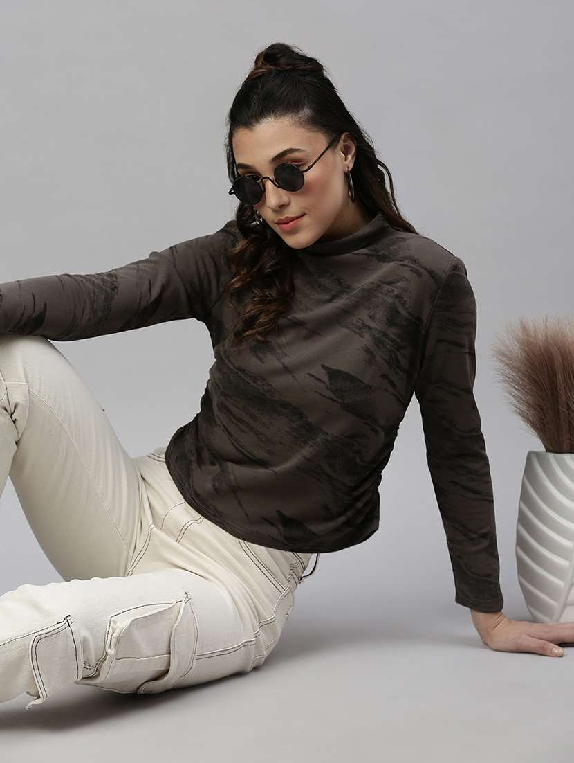 brown abstract printed regular top - 21387425 -  Standard Image - 3